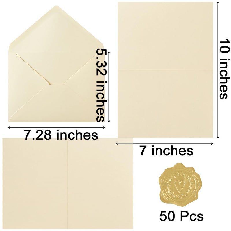 Toperd 50 Pack Cream A7 Envelopes with Cards 5x7 Thick Folded Cardstock and Gold Stickers for Greeting Cards, Wedding, Birthday, Invitations, Baby Showers (Cream, 5x7) - Image 2